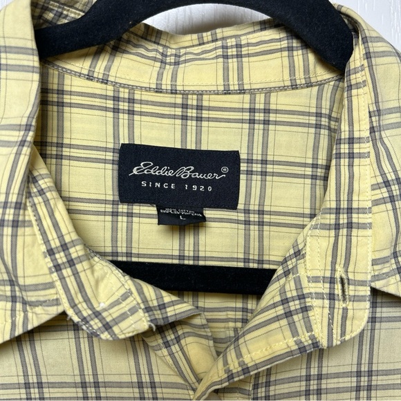 Eddie Bauer Men’s Large Yellow/Gray Checked Short Sleeve Button Down Shirt Tall - Picture 2 of 5